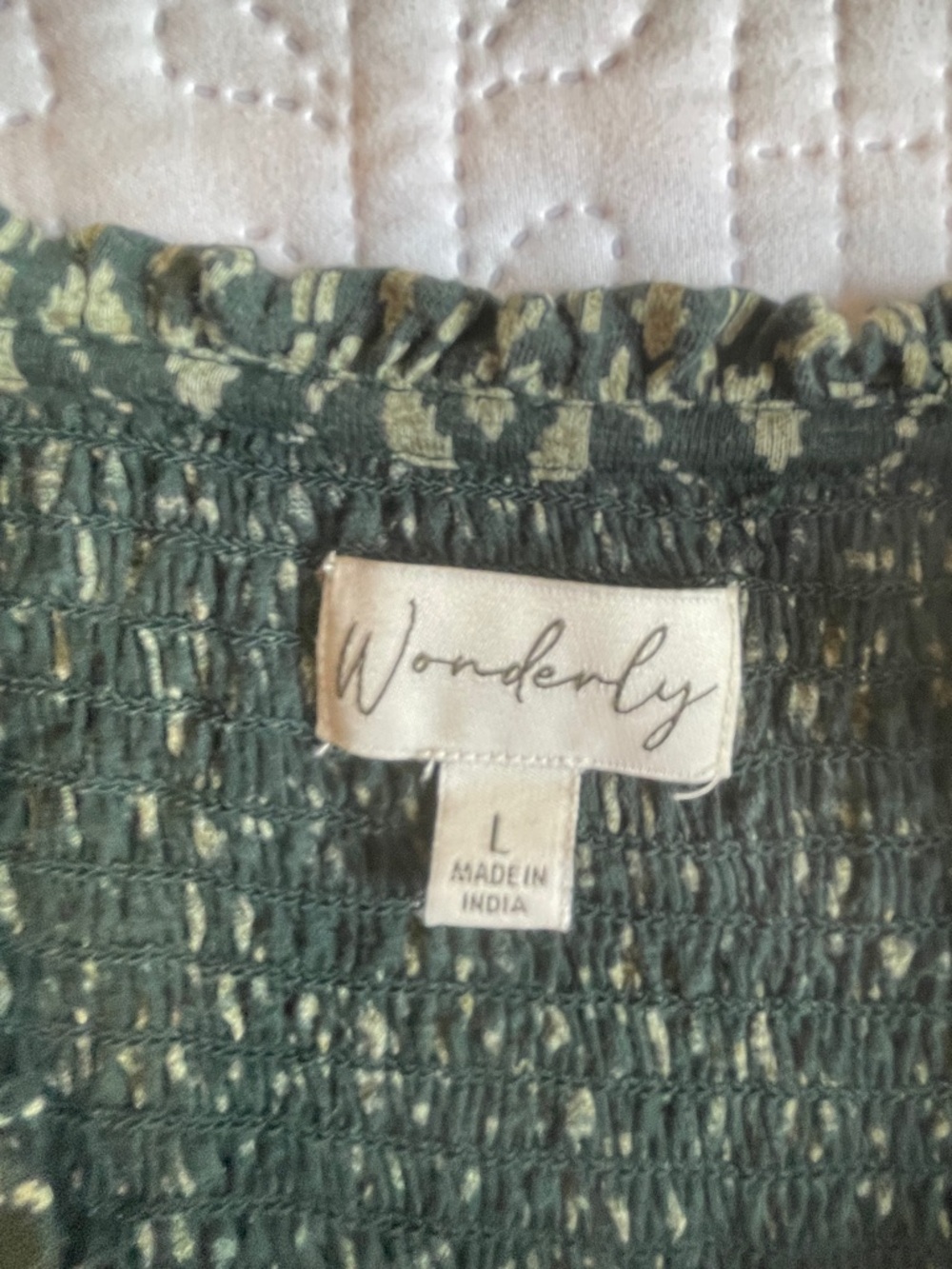 Wonderly Olive and Cream Smocked Yoke Long Sleeve Blouse - Picture 8 of 11